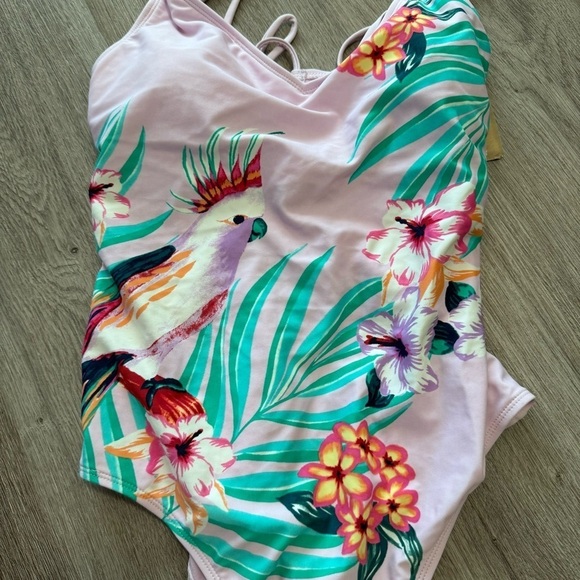 True Craft One Piece Bathing Suit Swim Parrot NEW Tropical Vacation Pink - Picture 7 of 7